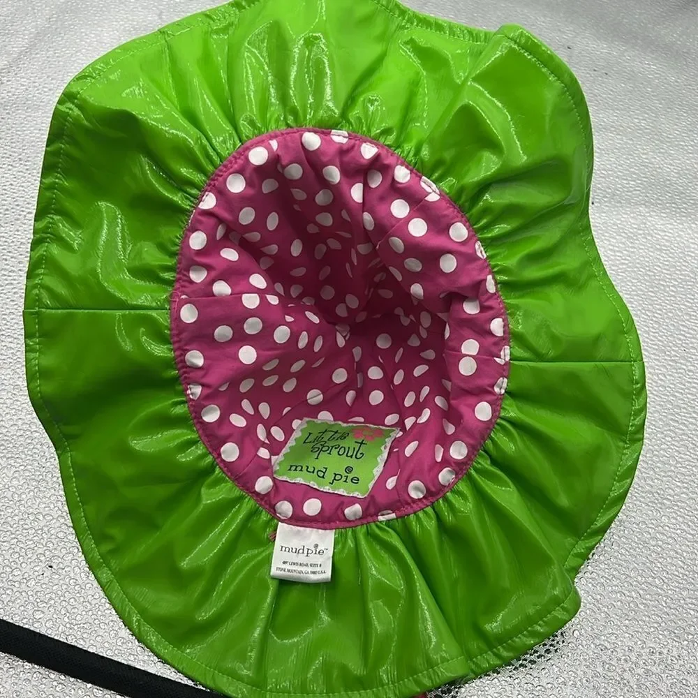 Little sprout Mud Pie infant sun hat green and pink 12-18 months